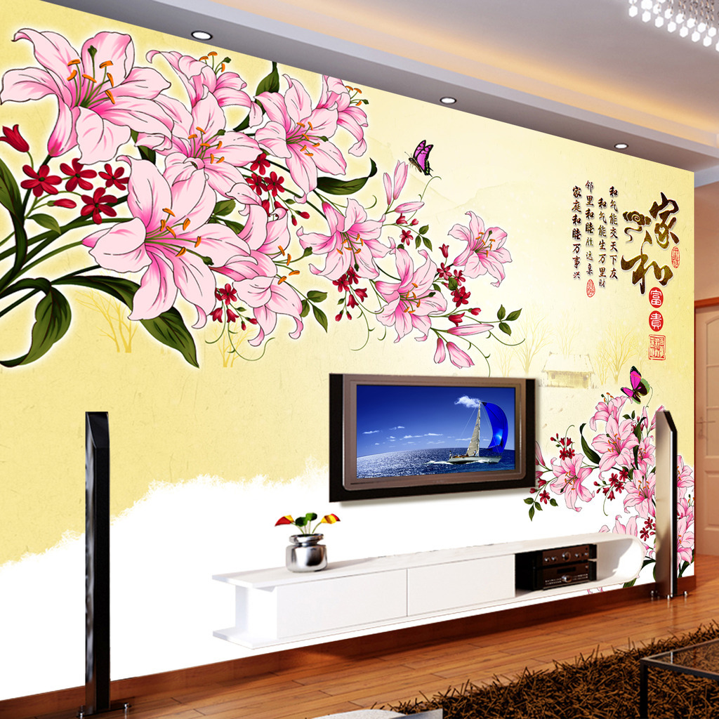 【百合花家和富貴電視背景墻效果圖 家庭客廳最好看的裝飾畫】價格,廠家,圖片,工藝畫,方莉莉-